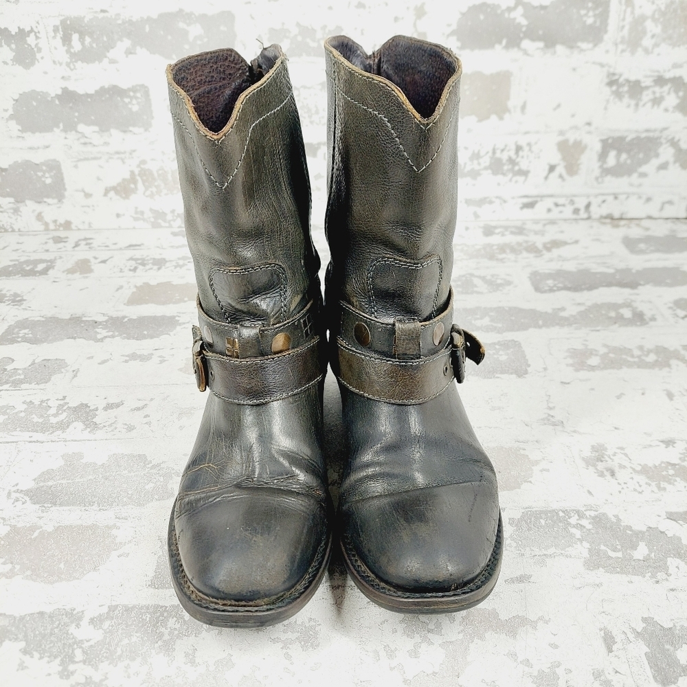 Aldo Black Leather Studded Harness Ankle Boots V181 - Picture 3 of 13